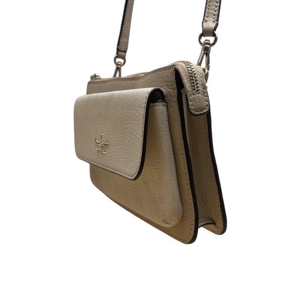 Kate Spade Beige & White Pebbled Leather Front Pocket Leila Crossbody Bag Sz S - Picture 4 of 14